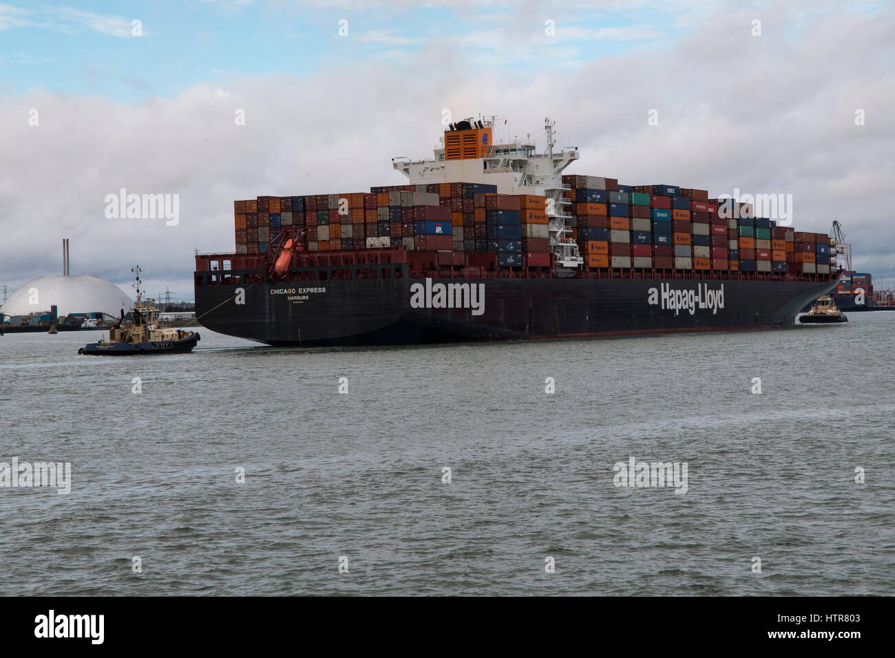 Hapag-Lloyd-Container ship Chicago Express Ankunft in Southampton aus Hamburg am 8. März 2017 Stockfoto