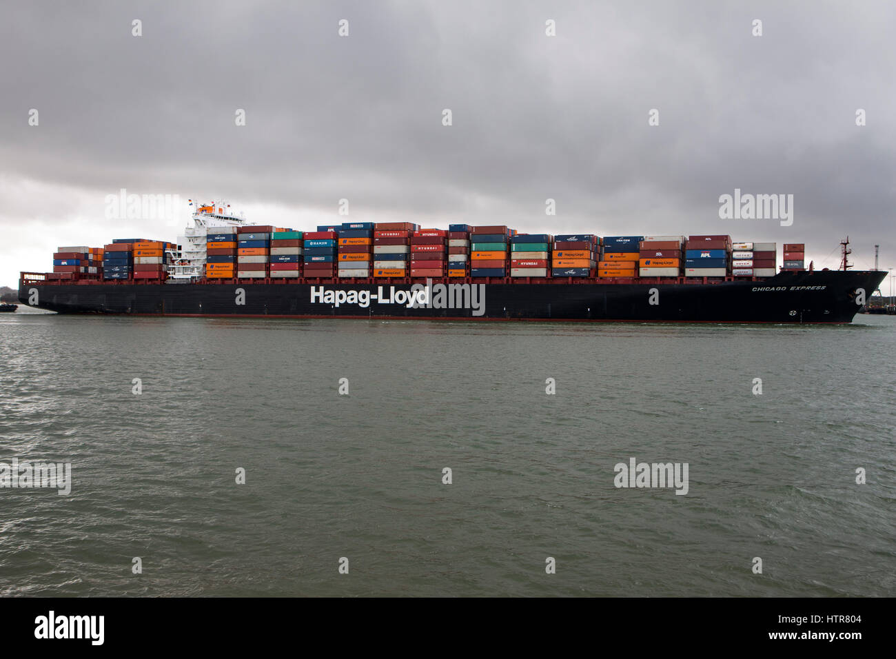 Hapag-Lloyd-Container ship Chicago Express Ankunft in Southampton aus Hamburg am 8. März 2017 Stockfoto