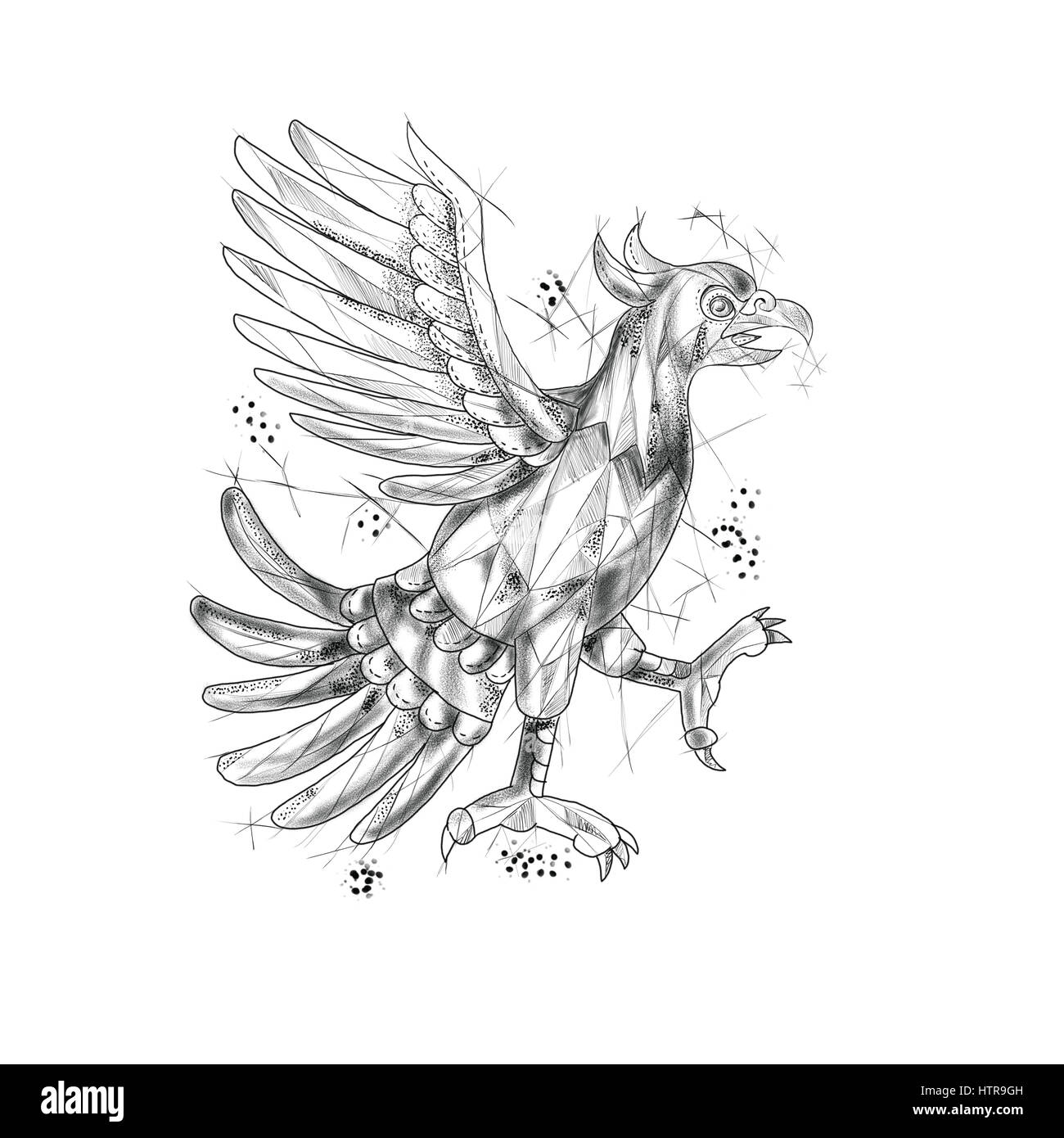 Tattoo Stil Illustration einer Glifo aus der Azteca Kultur von einem Cuauhtli zeigt einen Adler in eine Kampfposition der Seitenansicht am isolieren Stockfoto