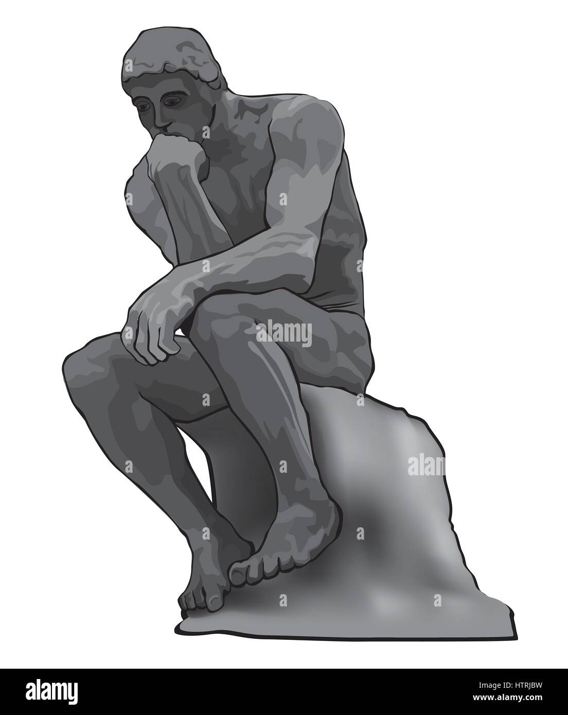 Denker mann Konzept Abbildung. Der Denker Statue von dem französischen Bildhauer Rodin. Stock Vektor