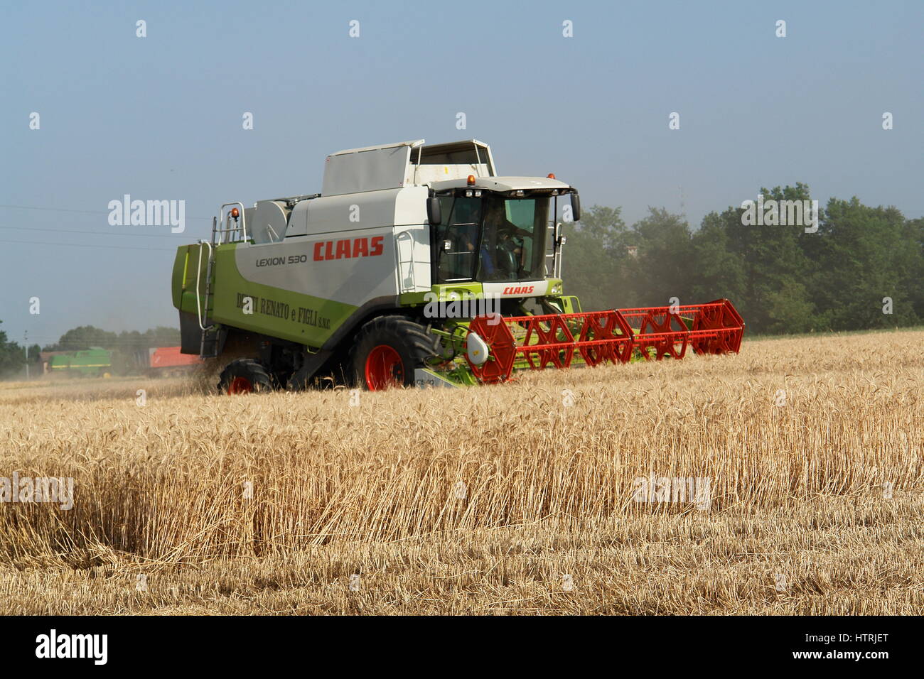 Mähdrescher im Weizenfeld: ernten Sie, ernten, Schnitter Stockfoto