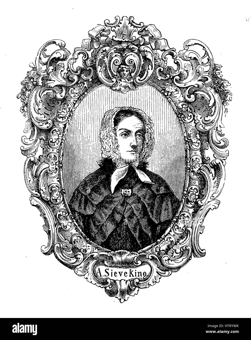 Amalie Wilhelmine Sieveking war 25. Juli 1794 - 1. April 1859, deutscher Philanthrop und sozialer Aktivist, der die Weiblicher Verein Fuer Armen-Und Krankenpflege, Frauen Verein zur Pflege der Armen und Invaliden., Reproduktion von einem Holzschnitt aus dem Jahr 1880, digital verbessert gründete Stockfoto