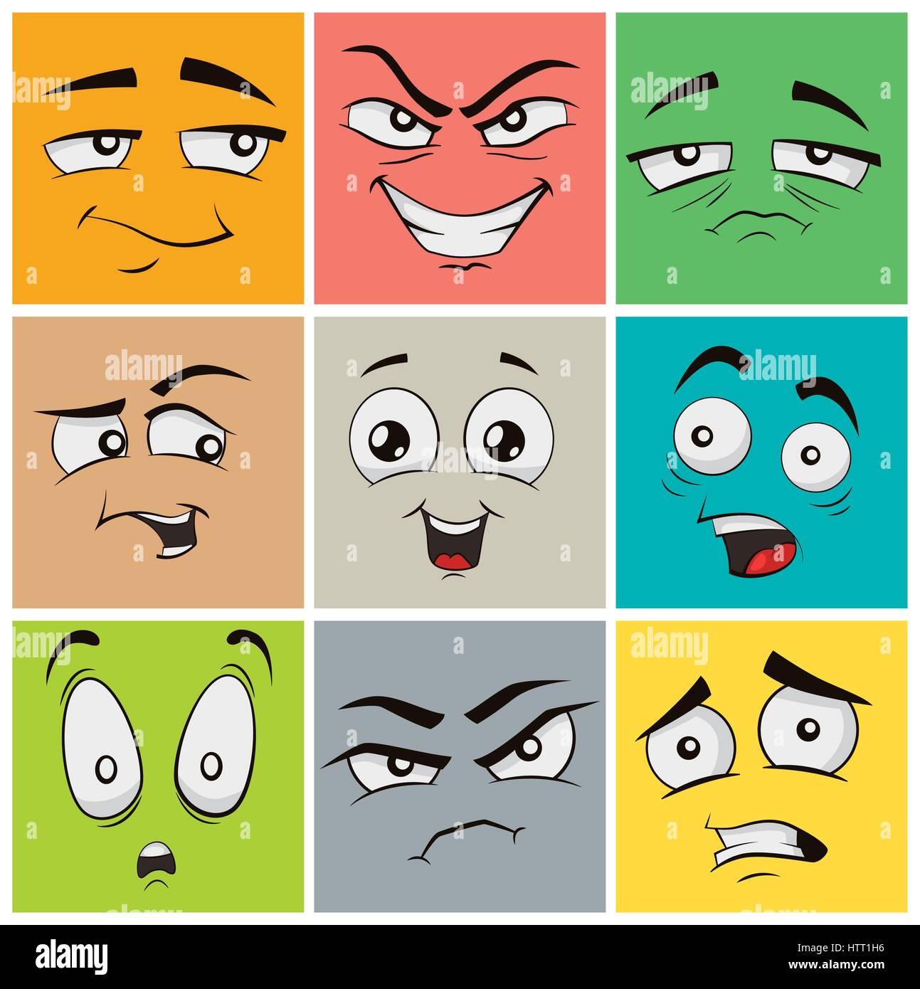 Lustige ComicGesichter mit Emotionen. Clip Art Stock