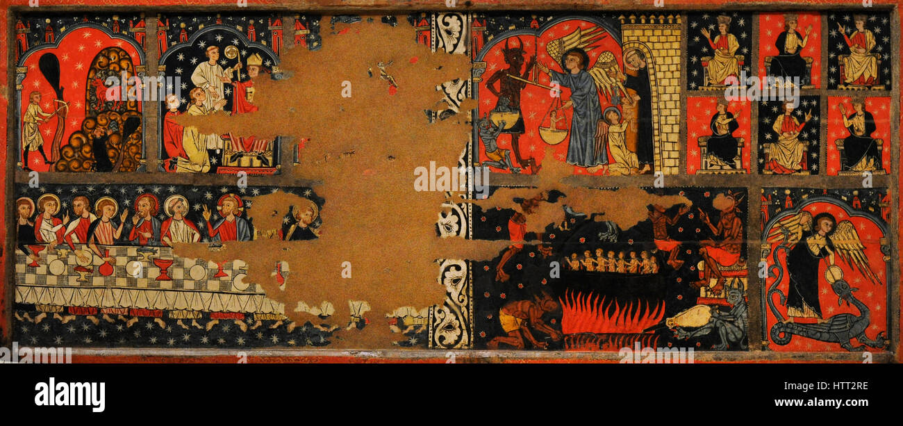 Meister der Soriguerola (aktive späten 13. Jahrhundert bis Anfang 14. Jahrhundert). Panel des Heiligen Michael. Ende des 13. Jahrhunderts. Von der Pfarrkirche von Sant Miquel de Soriguerola (Fontanals de Cerdanya, Katalonien). Nationalen Kunstmuseum von Katalonien. Barcelona. Katalonien. Spanien. Stockfoto