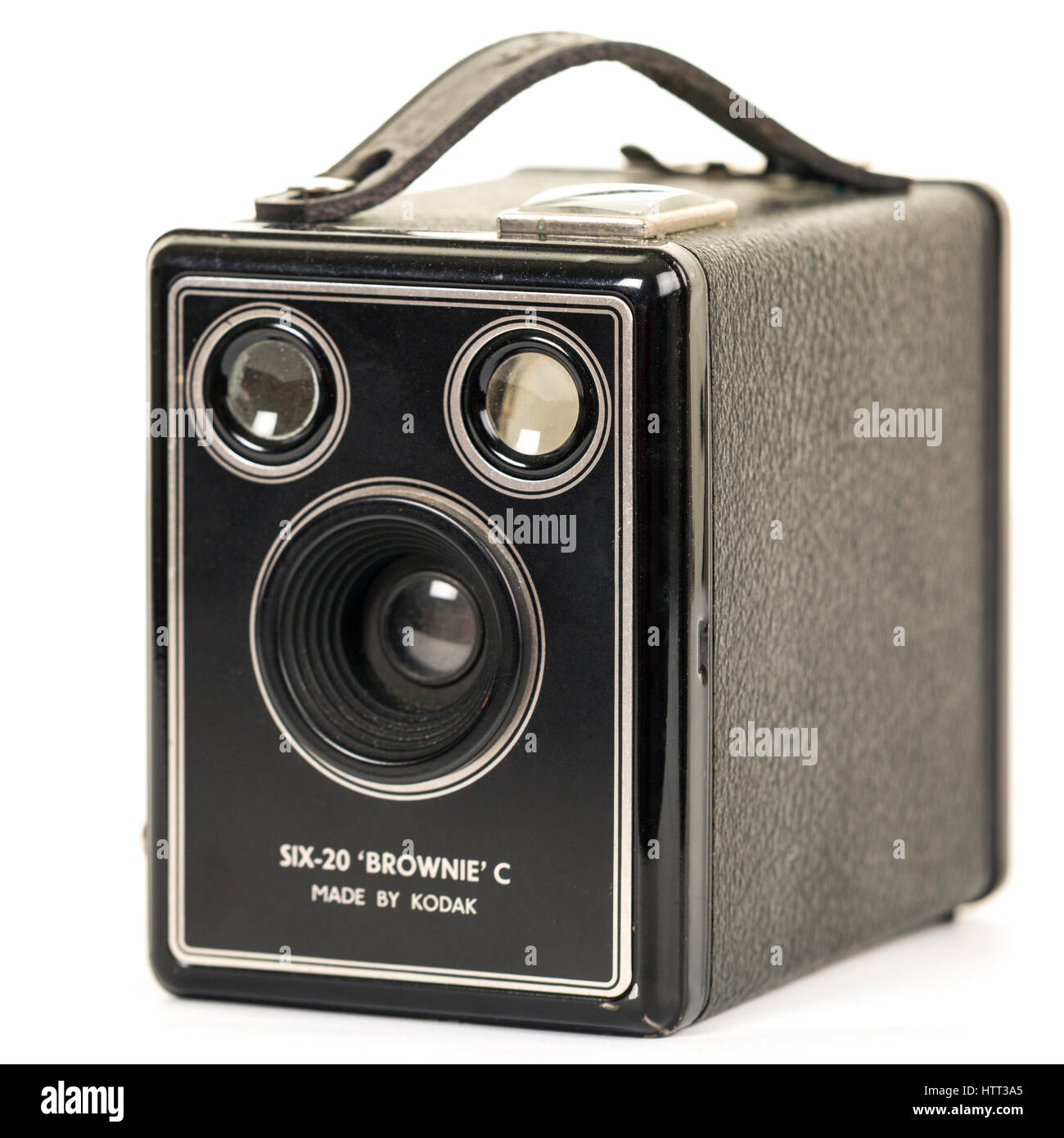 Alte Kodak sechs-20 Brownie C analoge Kamera auf weißem Hintergrund isoliert Model Release: Nein Property Release: Nein. Stockfoto