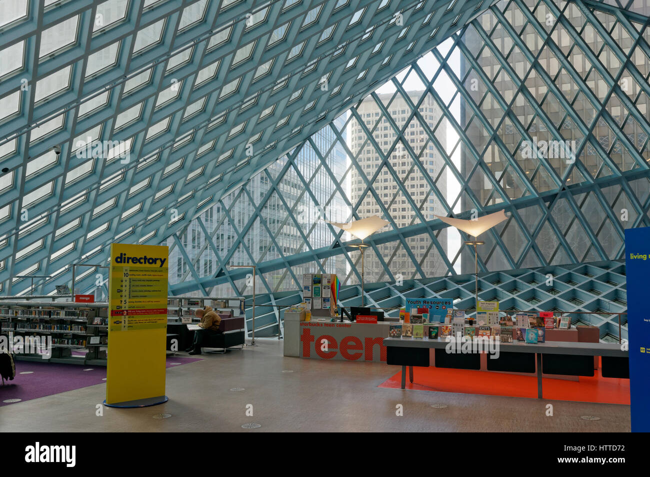 Starbucks Teen Center auf Ebene 3 im Seattle Central Library Gebäude in der Innenstadt von Seattle, Washington State, USA Stockfoto