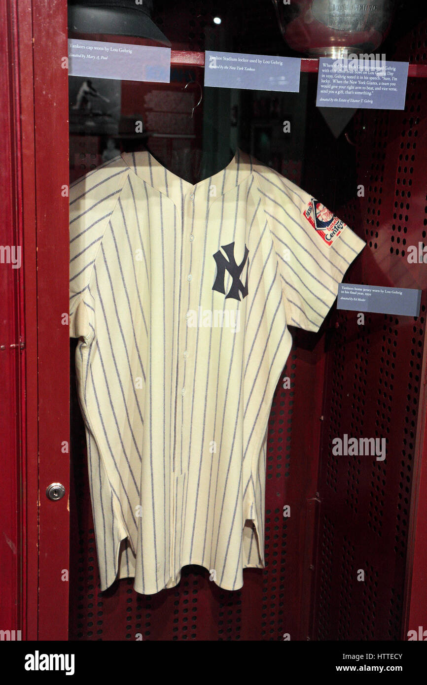 New York Yankees Trikot getragen von Lou Gehrig in seiner letzten Saison,  1939, National Baseball Hall Of Fame and Museum, Cooperstown, Vereinigte  Staaten von Amerika Stockfotografie - Alamy