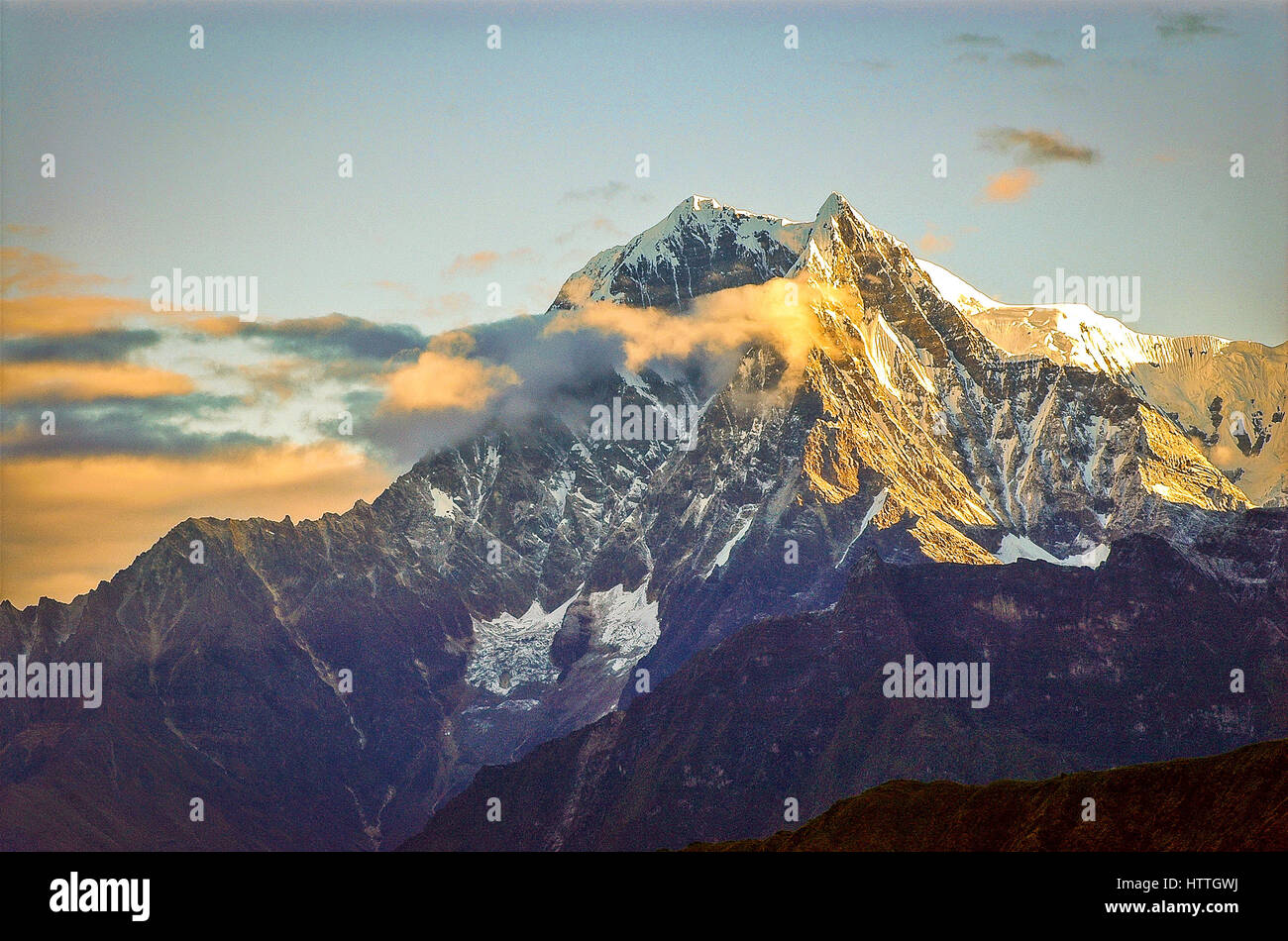 Annapurna Sonnenaufgang vom Poon Hill in Nepal. Stockfoto