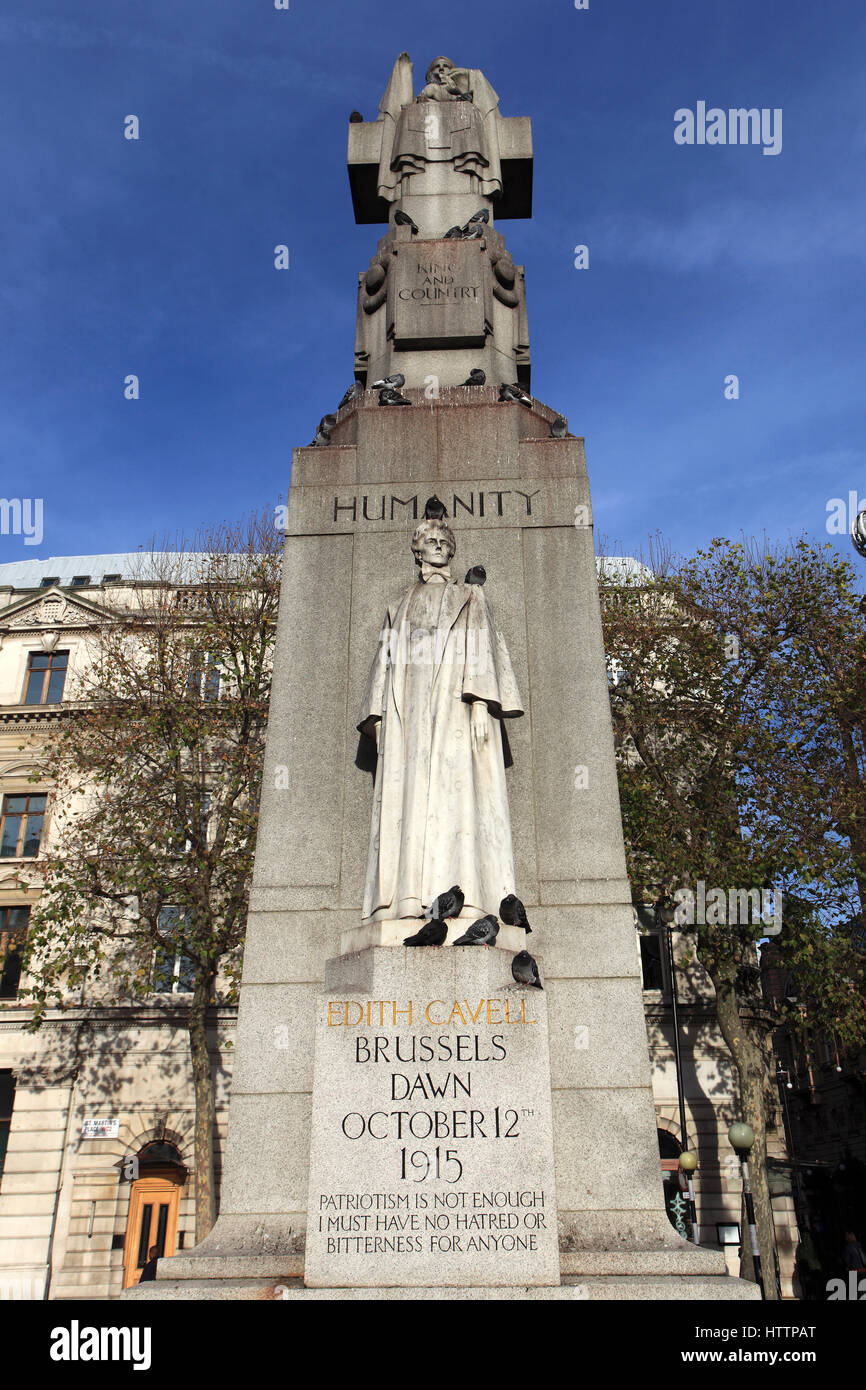 Edith Cavell Memorial Skulptur, St Martins Place, London City, England Stockfoto