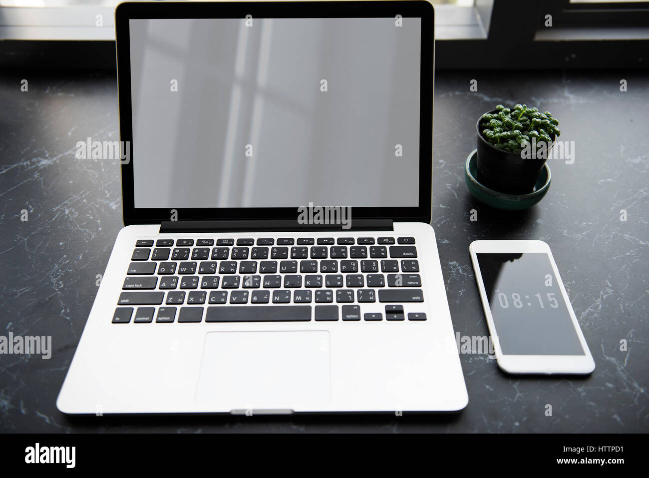 Laptop-Technologie Geräte Schreibtisch Workstation Stockfoto