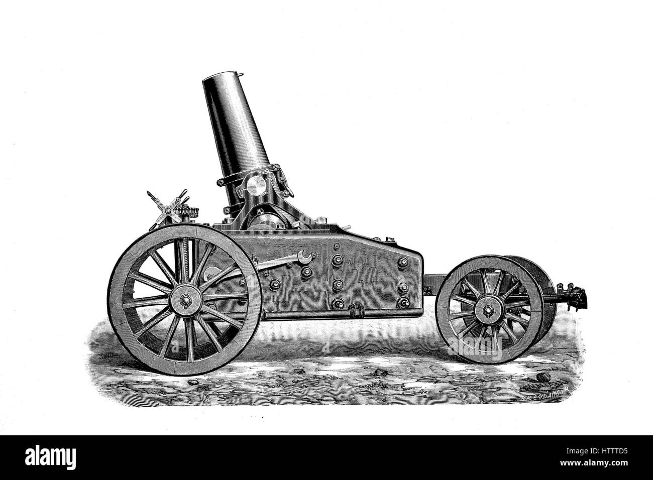 Die 21 cm Moerser 18 ist eine Haubitze, 1870, verwendet in Franco