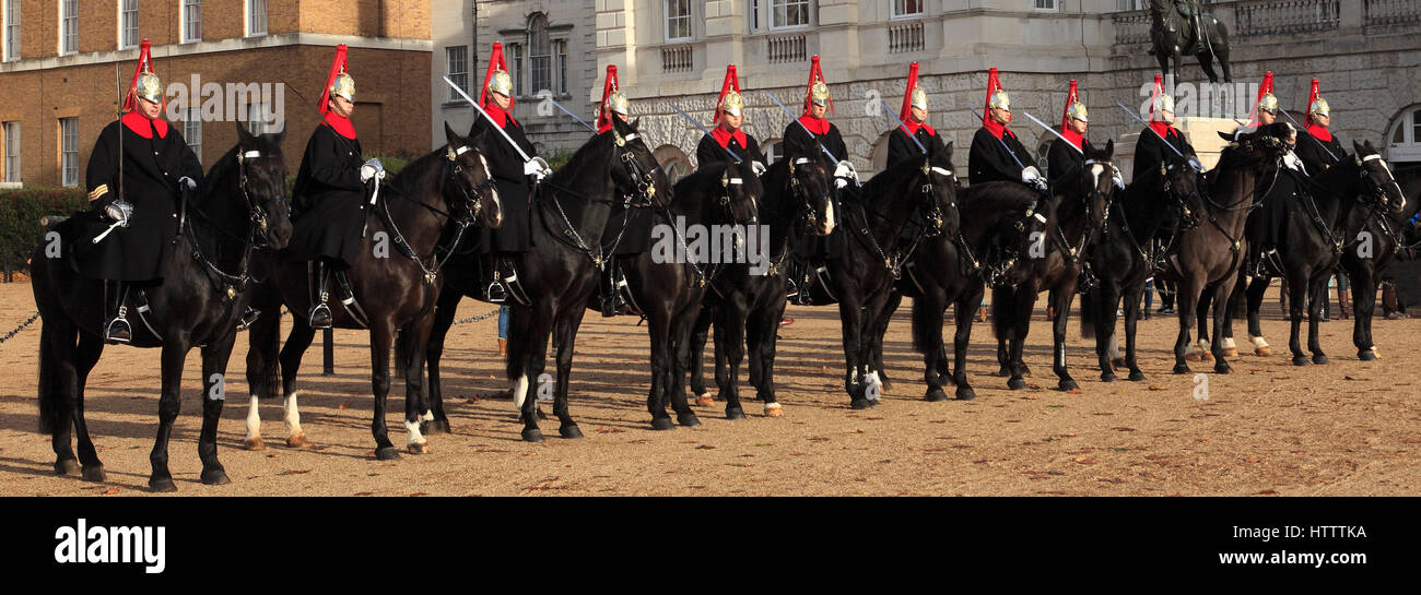 Der Household Cavalry, changing of the Guard am Pferd schützt Parade, Westminster; London City Stockfoto