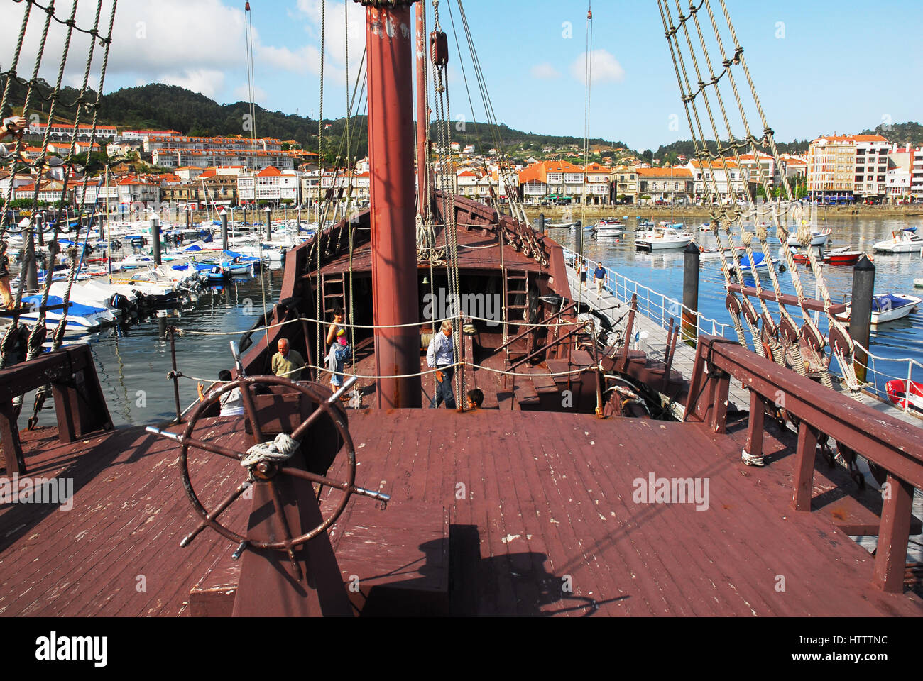 Spanien, Galicien, Baiona, Hafen, Christopher Columbus Pinta Replica Stockfoto