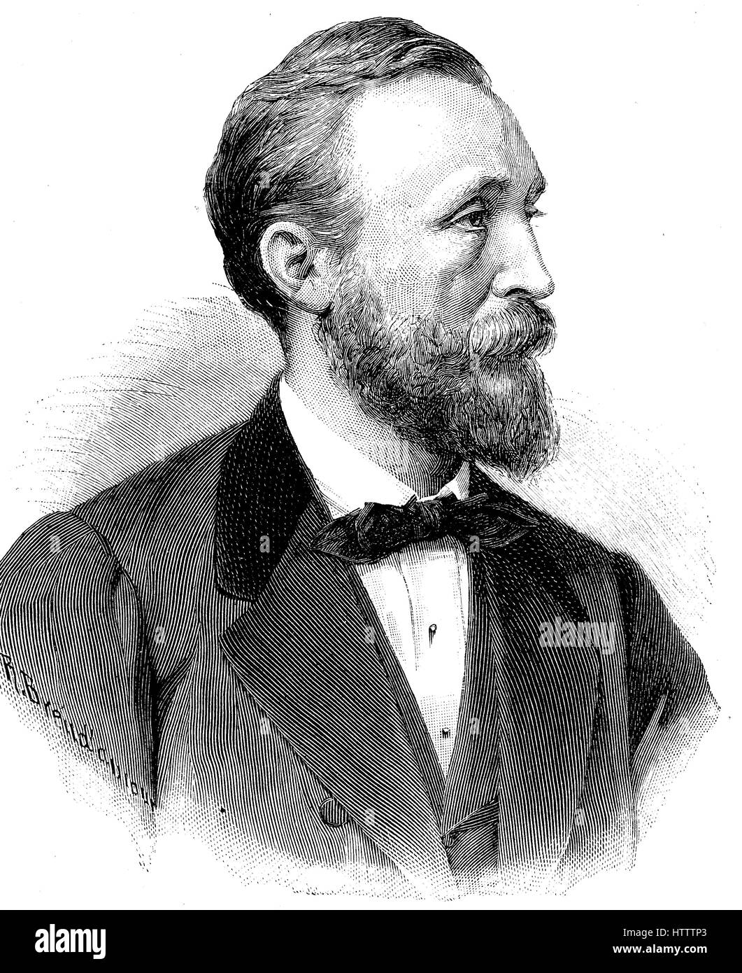 Heinrich von Stephan, Ernst Heinrich Wilhelm Stephan, 7. Januar 1831 - 8. April 1897, geboren war eine allgemeine Post-Direktor für das Deutsche Reich, die die Deutsche Post, Reproduktion von einem Holzschnitt aus dem Jahr 1882, digital verbessert reorganisiert Stockfoto