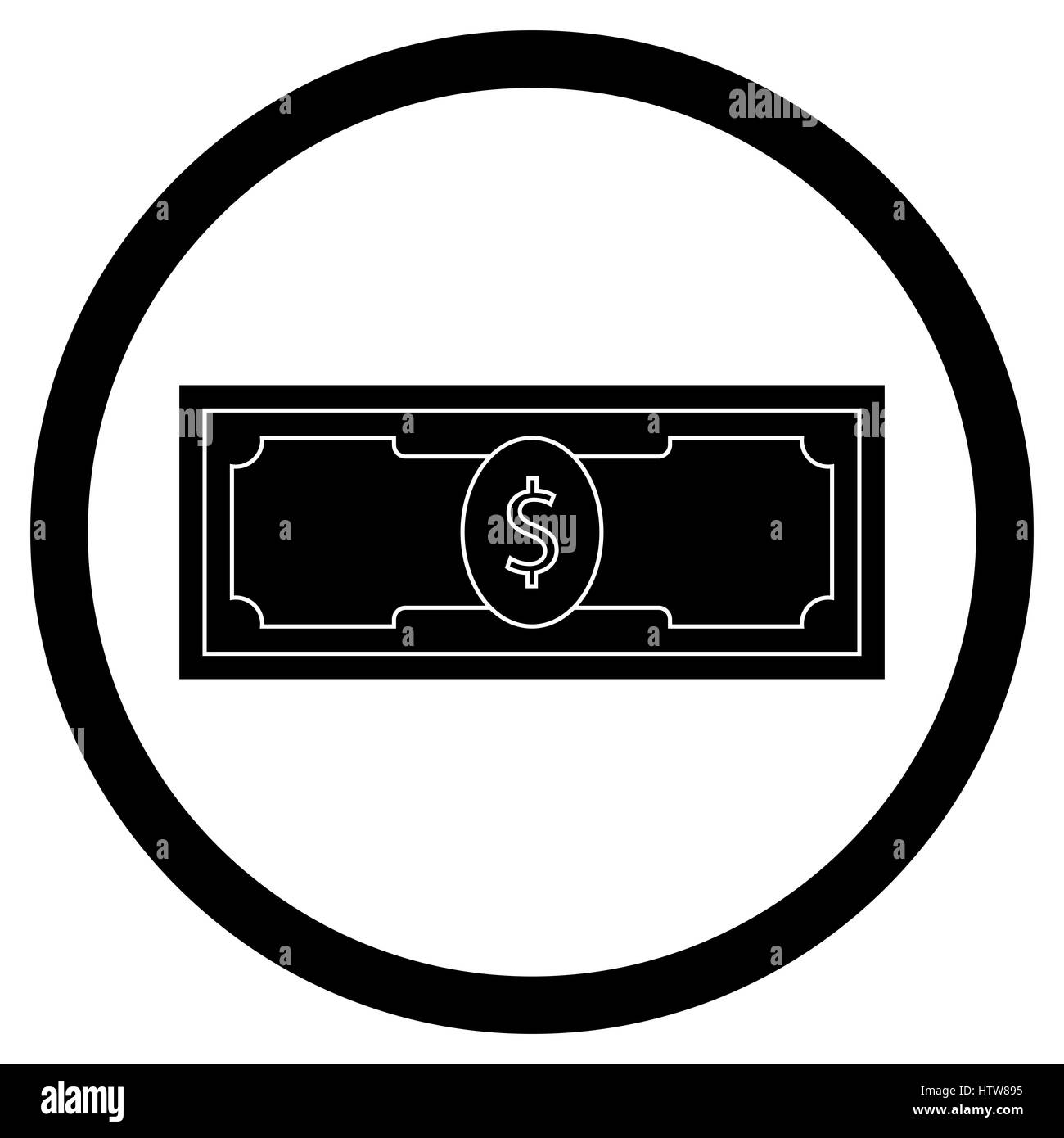 Dollar-Banknote-Symbol. Geld-Auszahlung-Abzeichen-app, monochrome Emblem Gewinn, Vektor-illustration Stockfoto