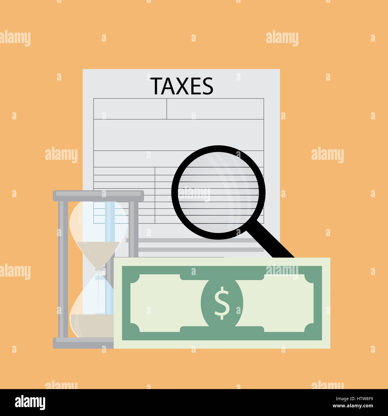 Steuern zahlen und Vektor zu analysieren. Finanzielles Rechnungswesen, Pay Mone Abbildung Stockfoto