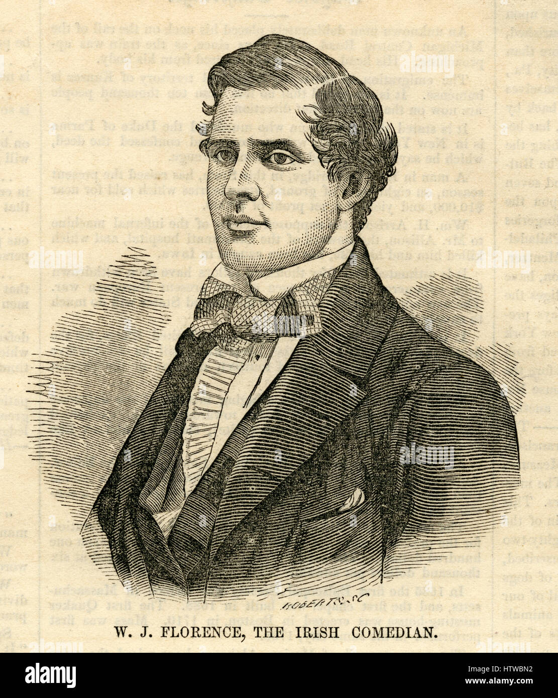 Antiken 1854 Gravur, "W. J. Florence, die irischen Komiker." William Jermyn Conlin (1831-1891) besser bekannt unter seinem Künstlernamen Florence, war ein US-Schauspieler, Songwriter und Dramatiker. Florenz gehörte zu einer ausgewählten Anzahl von Amerikanern, die Band der französischen Société Histoire Dramatique zu gewinnen. Er war auch Mitbegründer mit Walter M. Fleming der Shriners, ein Freimaurer-Orden. QUELLE: ORIGINAL GRAVUR. Stockfoto