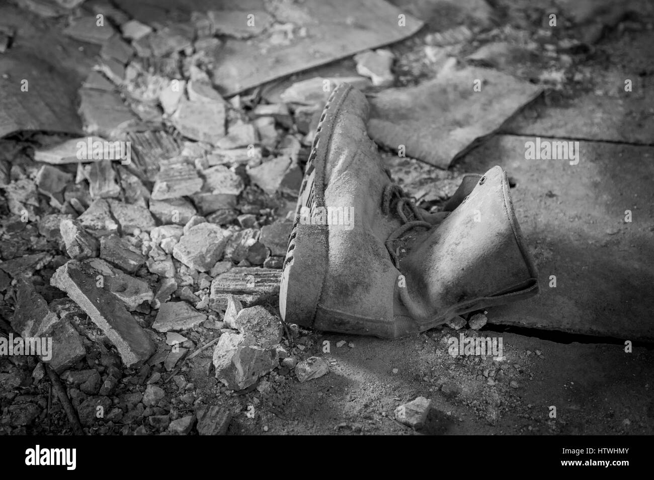 alte Haut-Boot auf Etage Stockfoto