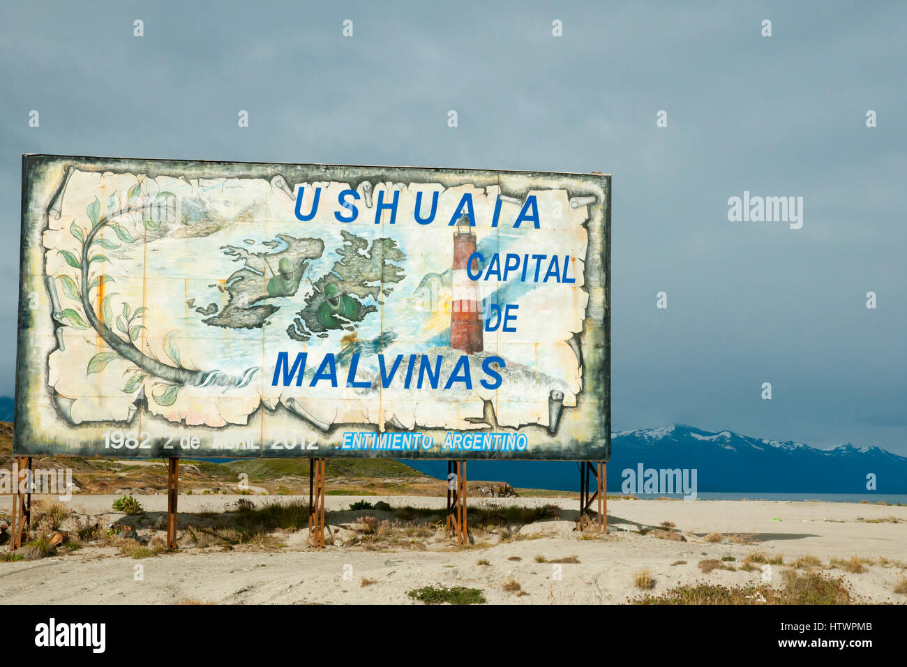 Politisches Zeichen - Ushuaia - Argentinien Stockfoto