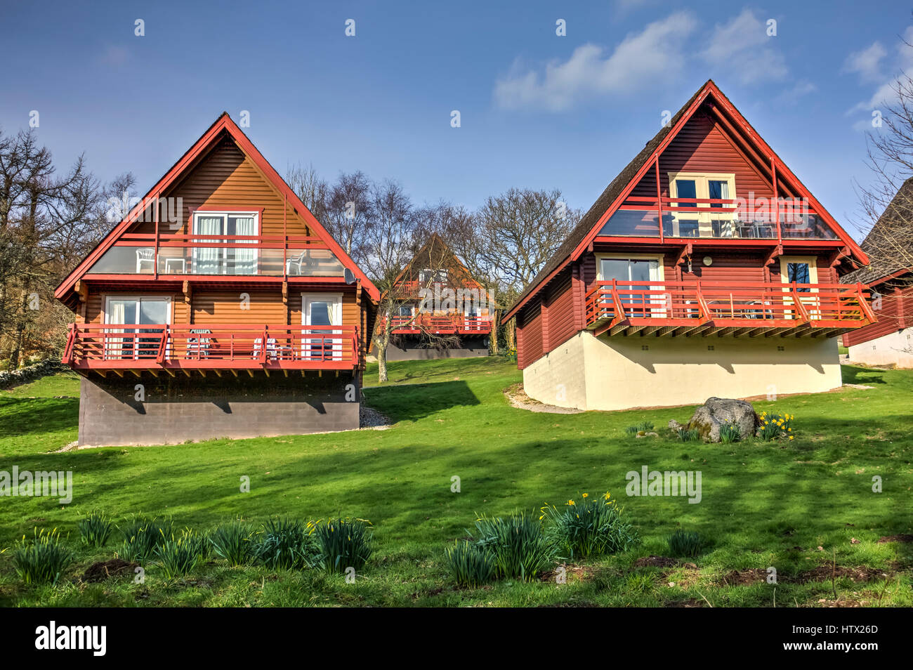 Urlaub-Lodges im Feriendorf Barend, Dumfries and Galloway, Schottland, Großbritannien. Stockfoto
