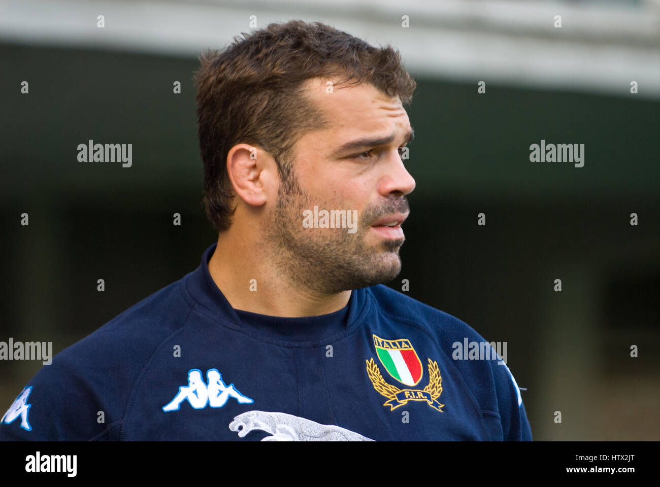 Rugby-Testspiel Italien-Argentinien. Italienische Spieler Fabio Ongaro auf Spielplatz vor Spiel Stockfoto
