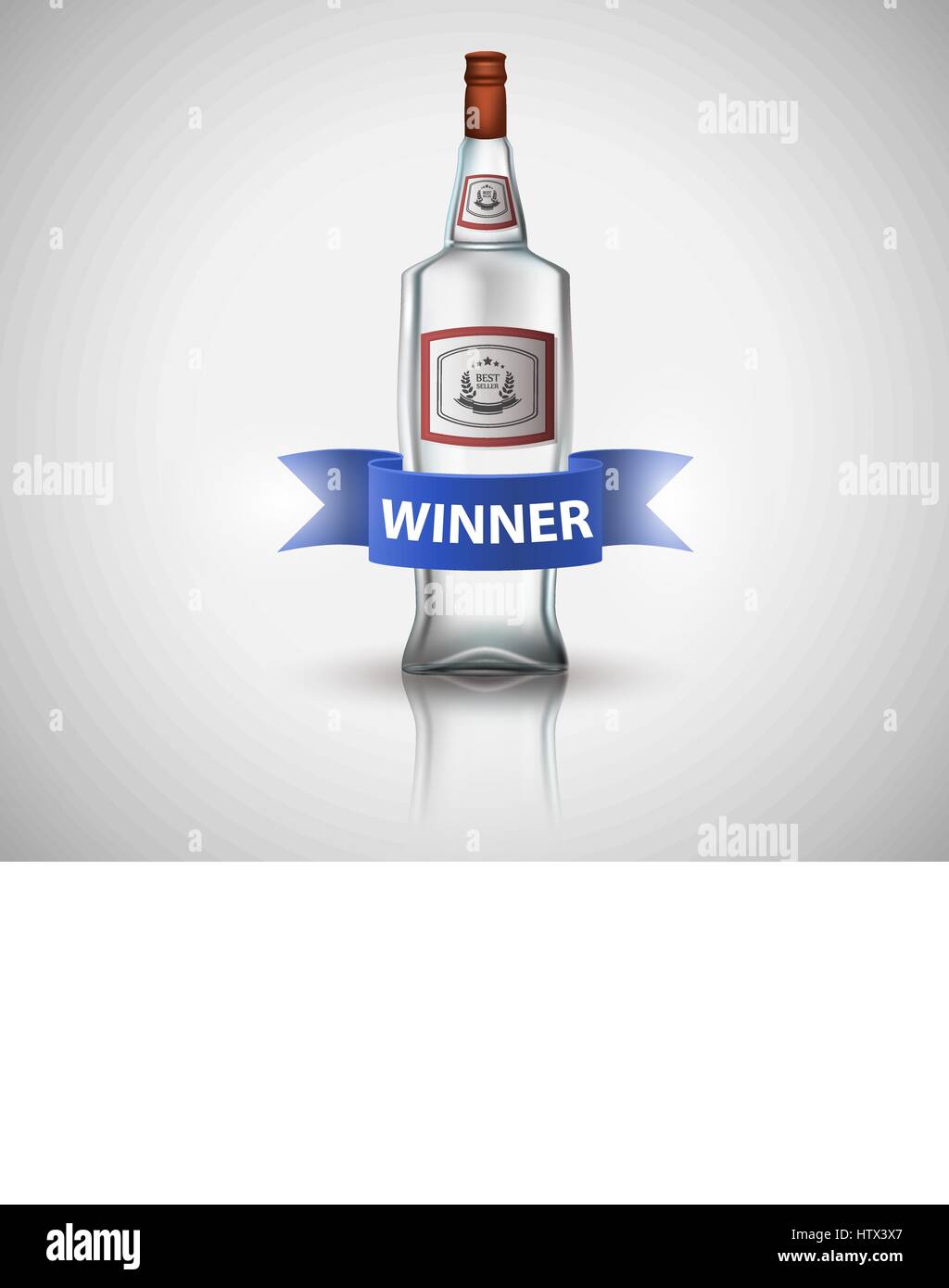 Eine Flasche Wodka mit blauem Band, isoliert auf weiss. Poster oder Broschüre Vorlage. Stock Vektor