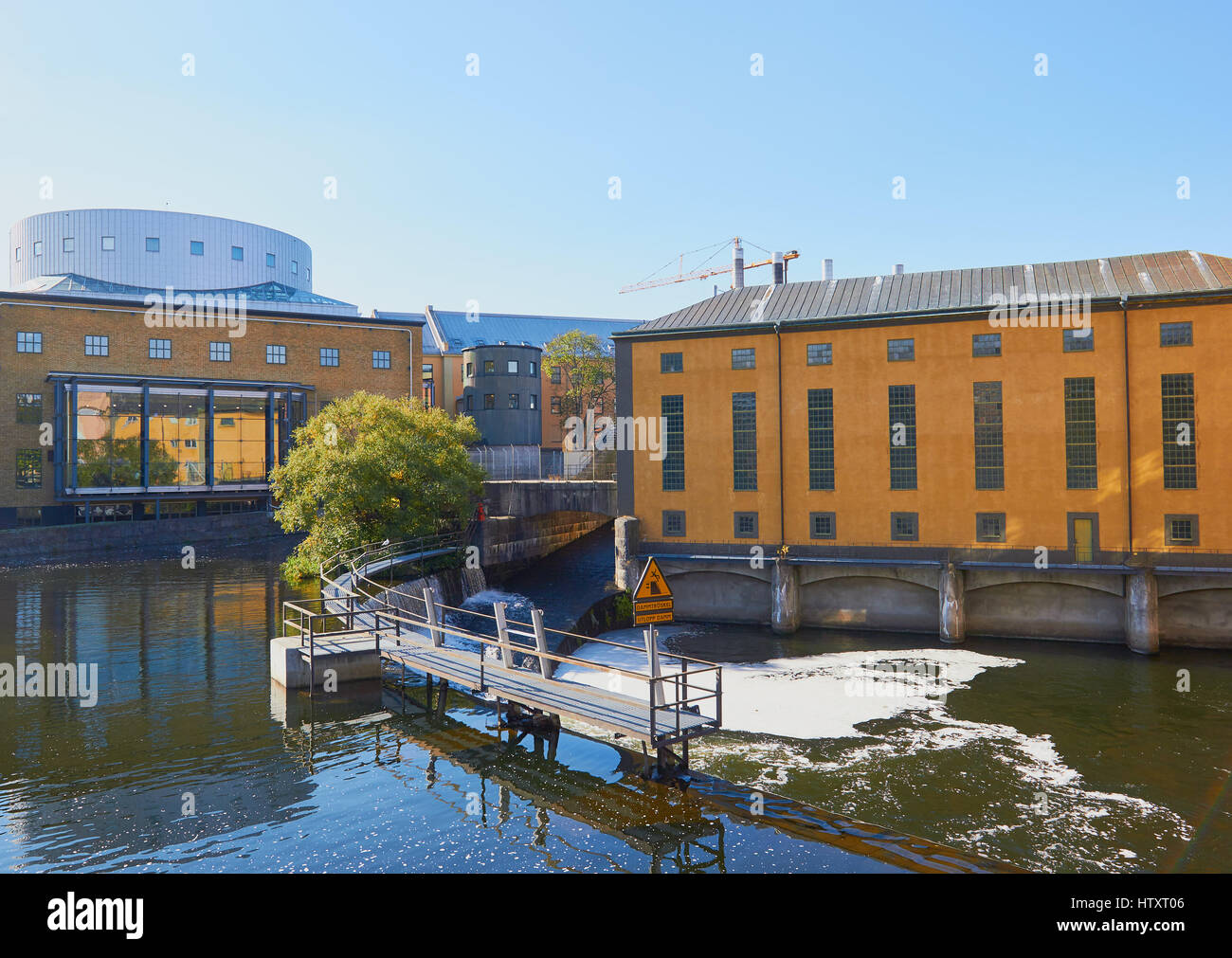 Gefahr Warnschild über Damm, Norrköping, Ostergotland, Schweden, Skandinavien Stockfoto