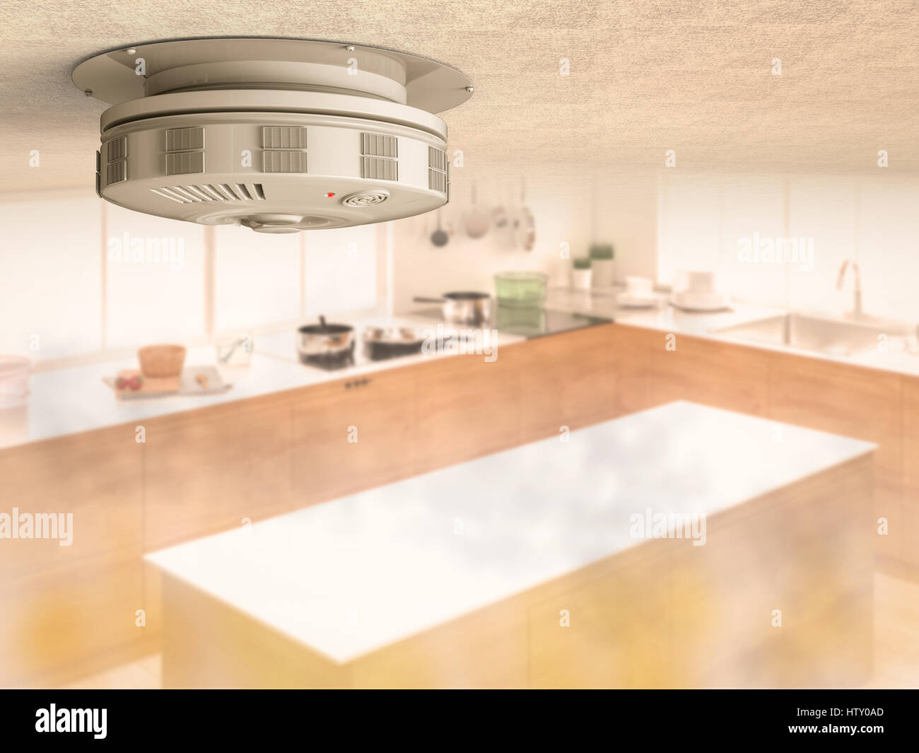 3D Rendering Rauchmelder an die Decke mit Rauch in Küche Stockfoto ... 3D Rendering Rauchmelder an die Decke mit Rauch in Küche Stockfoto ...