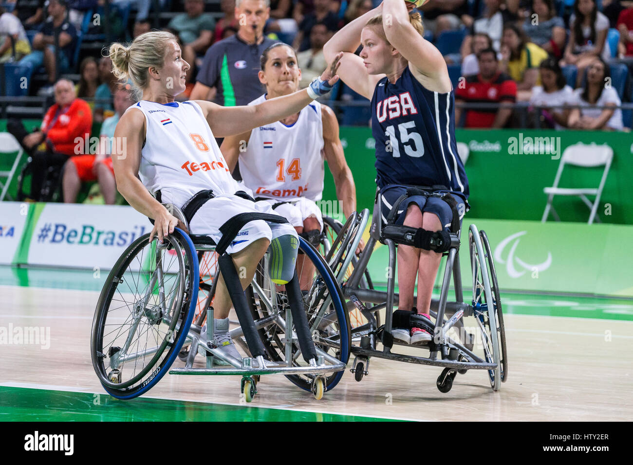 Rollstuhl-Basketball-Wettbewerb während der Paralympischen Sommerspiele Rio 2016 Stockfoto