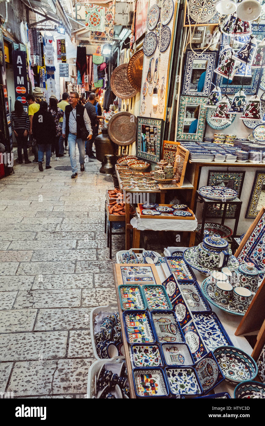 Christliche Viertel, Souk arabischer Straßenmarkt, Altstadt, Jerusalem, Israel Stockfoto