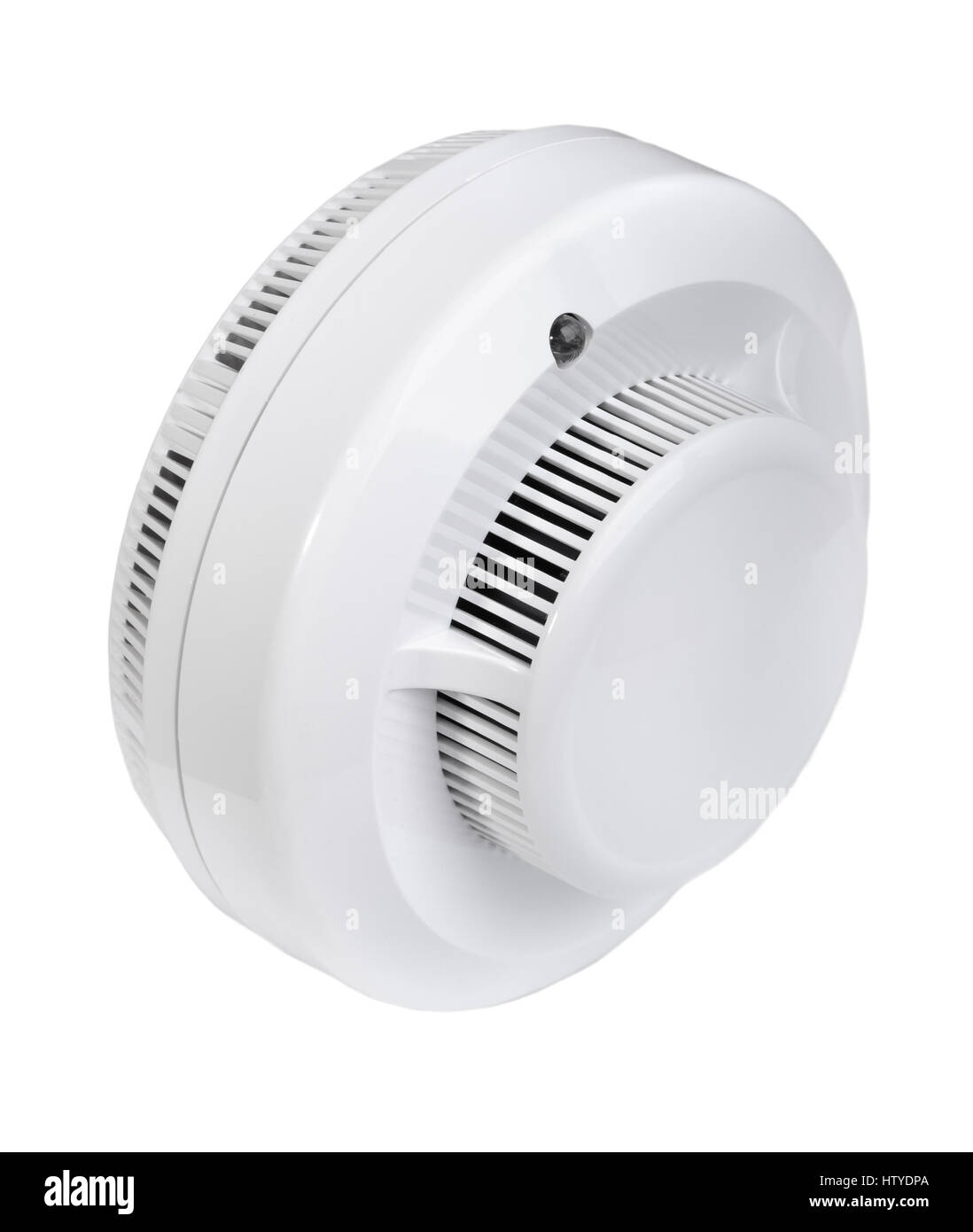 Rauchmelder, isoliert auf weiss Stockfoto