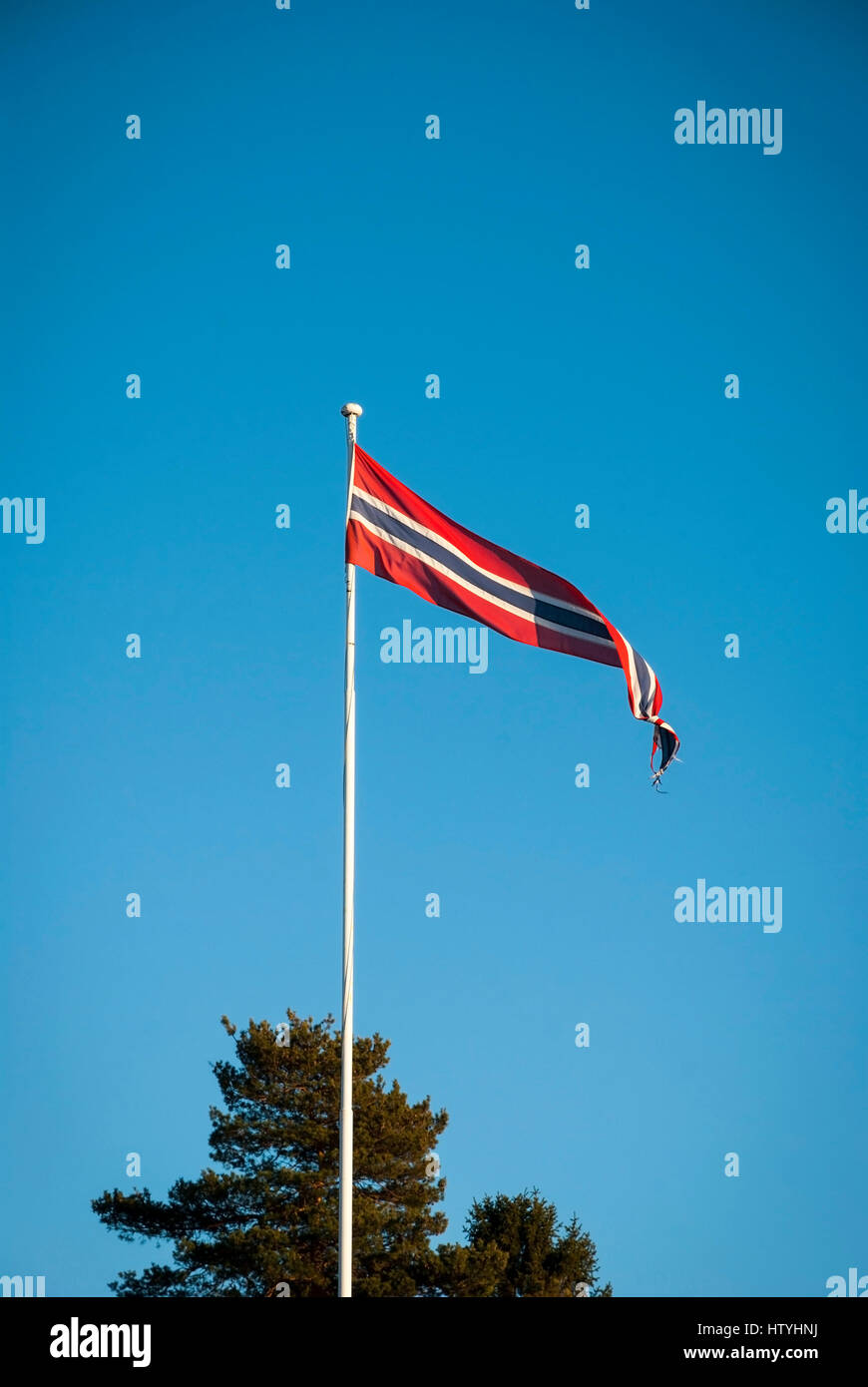 Norwegische Flagge winken Stockfoto