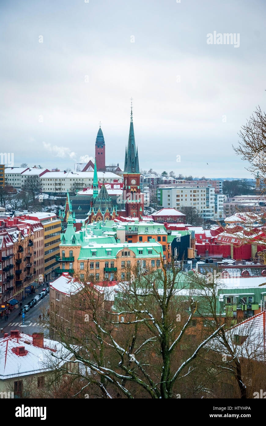Blick über die Skyline von Göteborg im Winter, Schweden Stockfoto