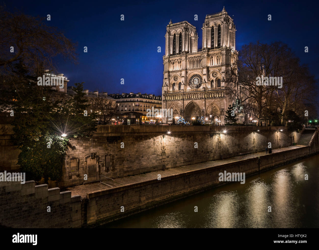 Notre Dame at Night, Ile-de-France, Paris, Frankreich Stockfoto