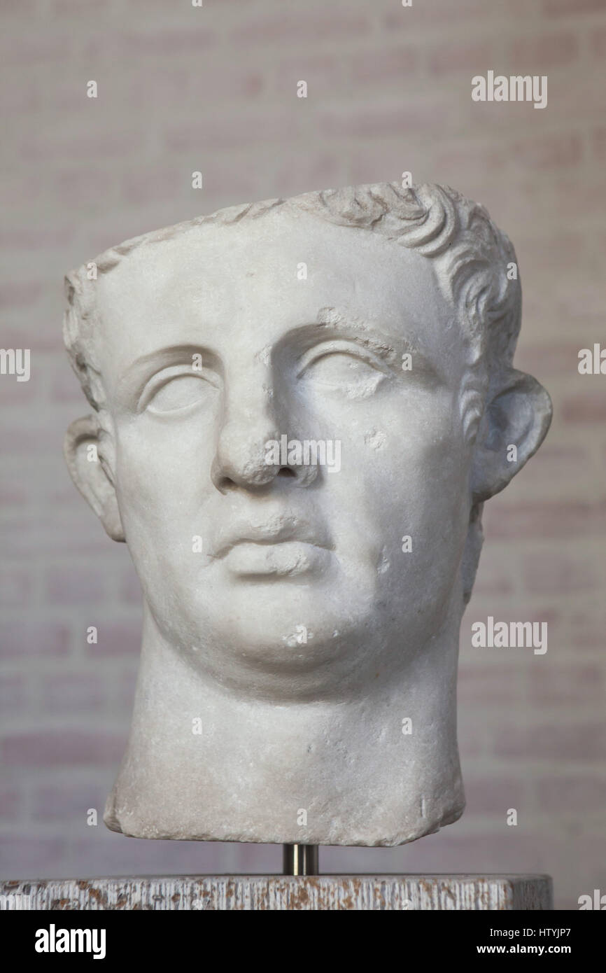 Leiter der Roman Emperor Claudius (reg. 37-54 n. Chr.) auf dem Display in der Glyptothek in München, Bayern, Deutschland. Stockfoto