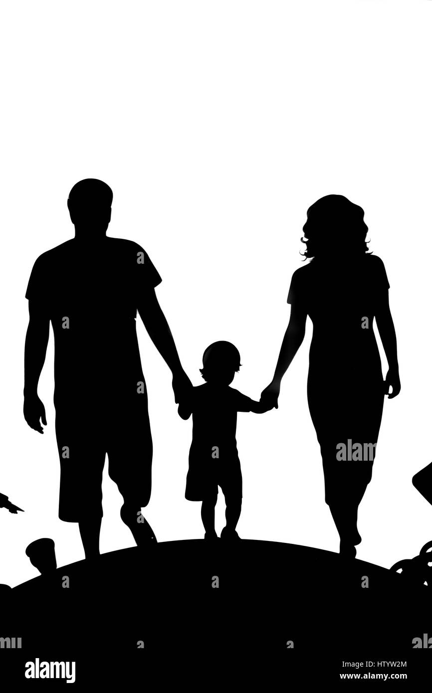 Glückliche Familie. Vater, Mutter, Sohn und Tochter zusammen. Stockfoto
