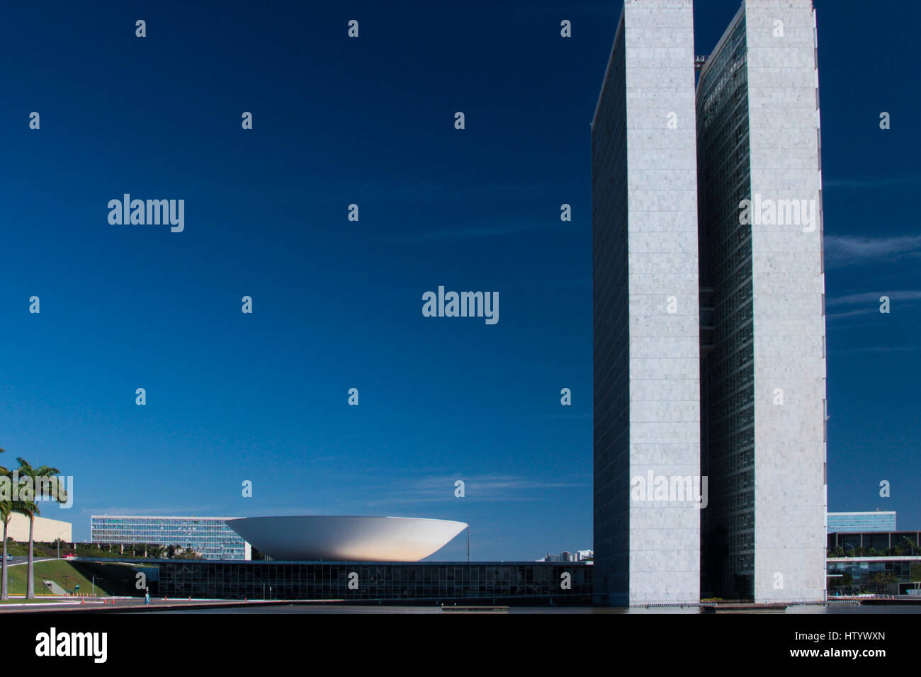 Nationaler Kongress von Brasilien Gebäude am monumentalen Achse (zentrale Allee in Brasília Stadt), Brasília, DF, Brasilien Stockfoto