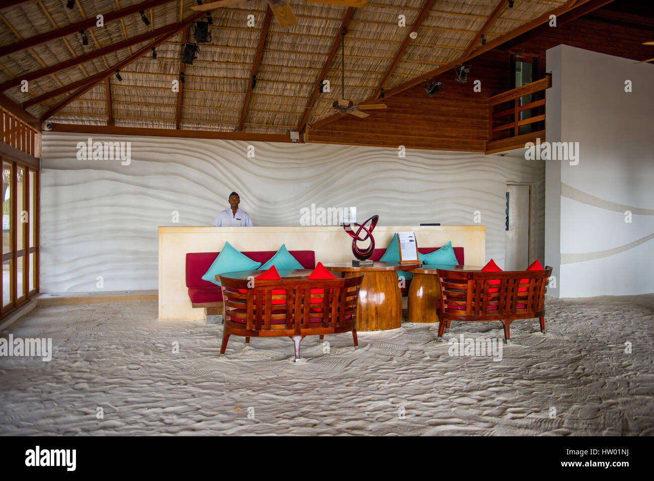 Maldives Rangali Island. Conrad Hilton Resort. Sandy-Rezeption. Stockfoto