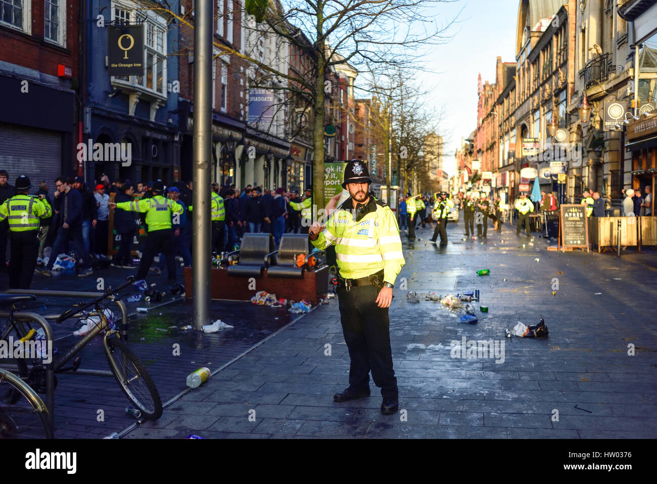 Champions League FC Sevilla in Leicester City Centre, Großbritannien. Stockfoto