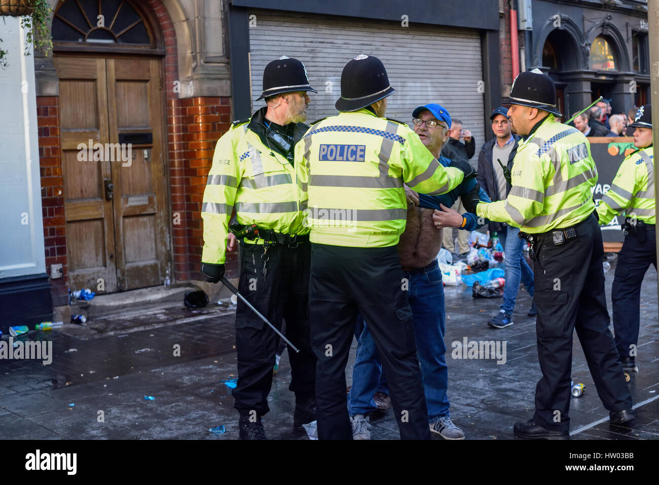 Champions League FC Sevilla in Leicester City Centre, Großbritannien. Stockfoto