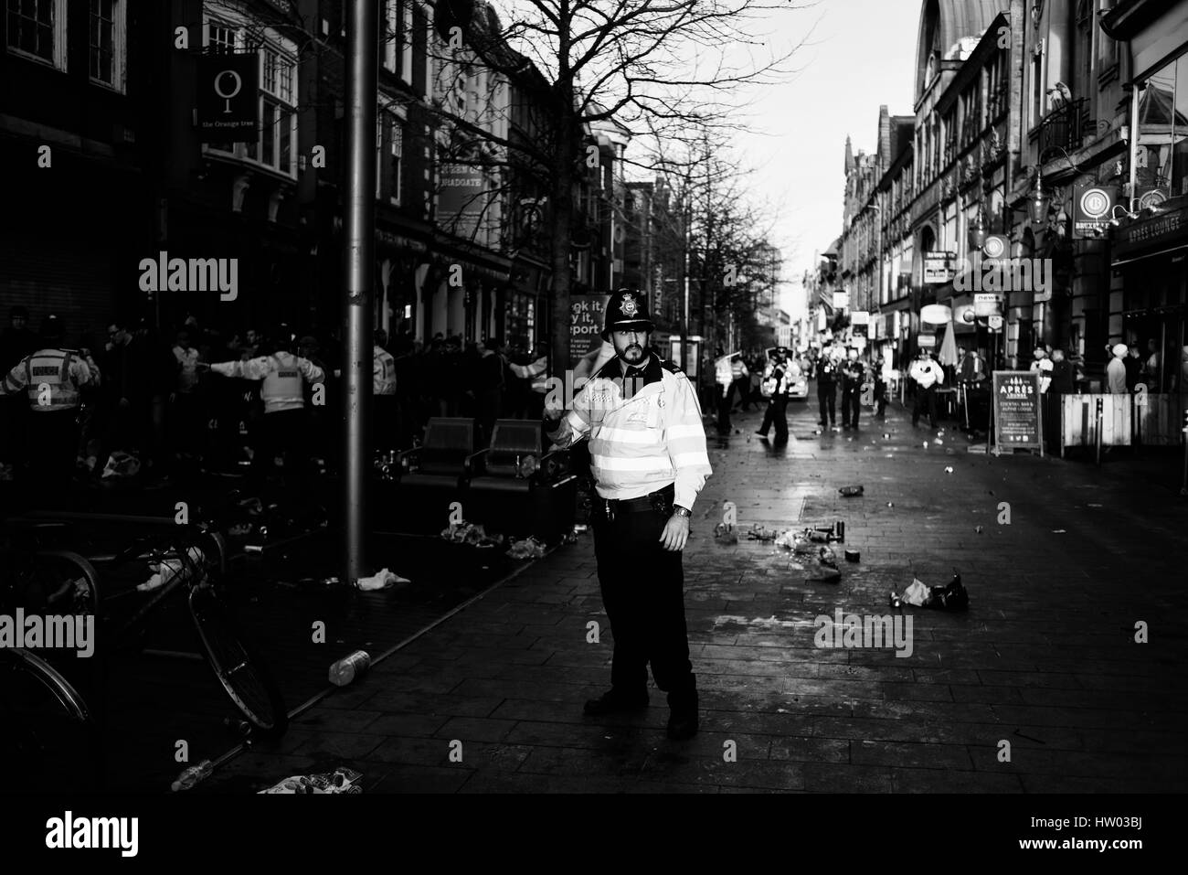 Champions League FC Sevilla in Leicester City Centre, Großbritannien. Stockfoto