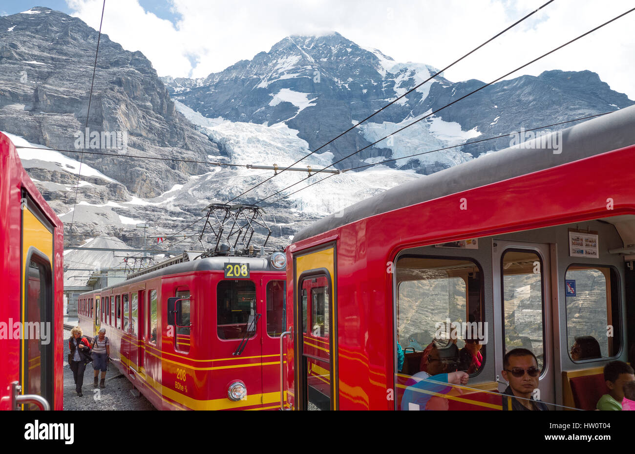 Jungfrau, Schweiz - 11. Juli 2015: The Jungfraujoch Bahnhof Stockfoto