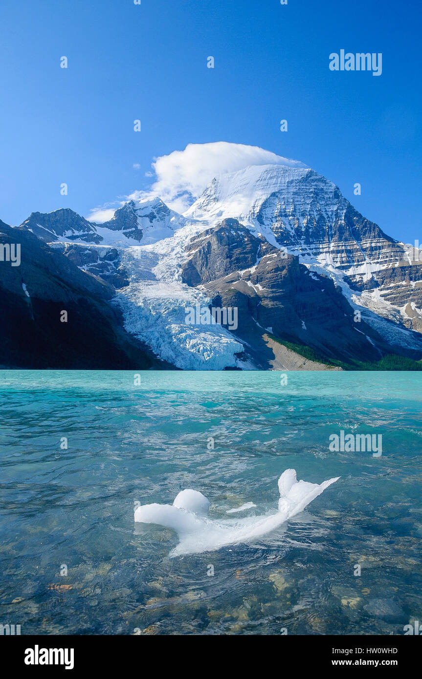 Eis in Berg Lake, Mount Robson Provincial Park, Britisch-Kolumbien, Kanada Stockfoto