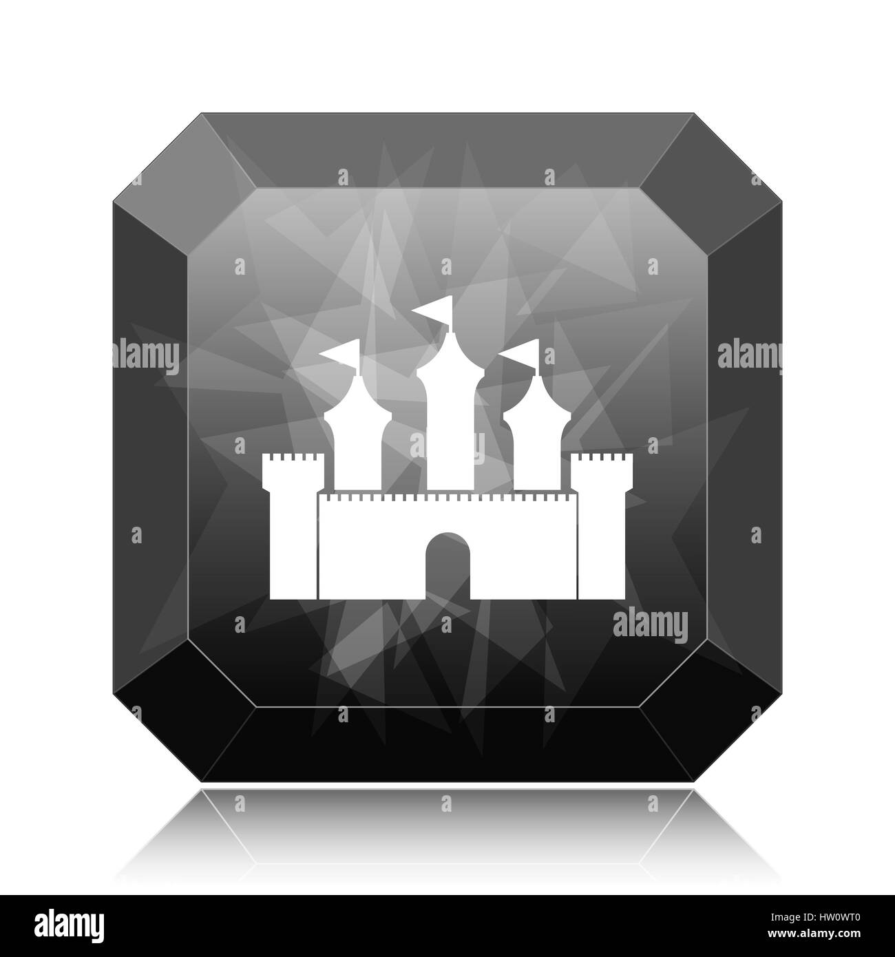 Burg, schwarze Webseite Symbolschaltfläche auf weißem Hintergrund. Stockfoto