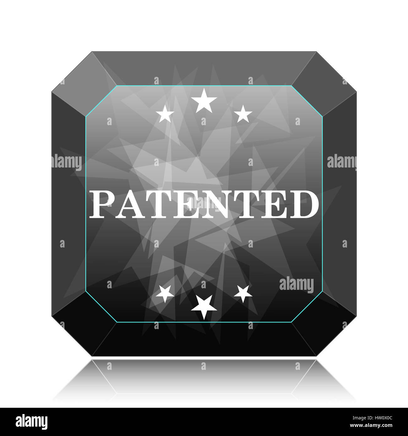 Patentierte, schwarze Webseite Symbolschaltfläche auf weißem Hintergrund. Stockfoto