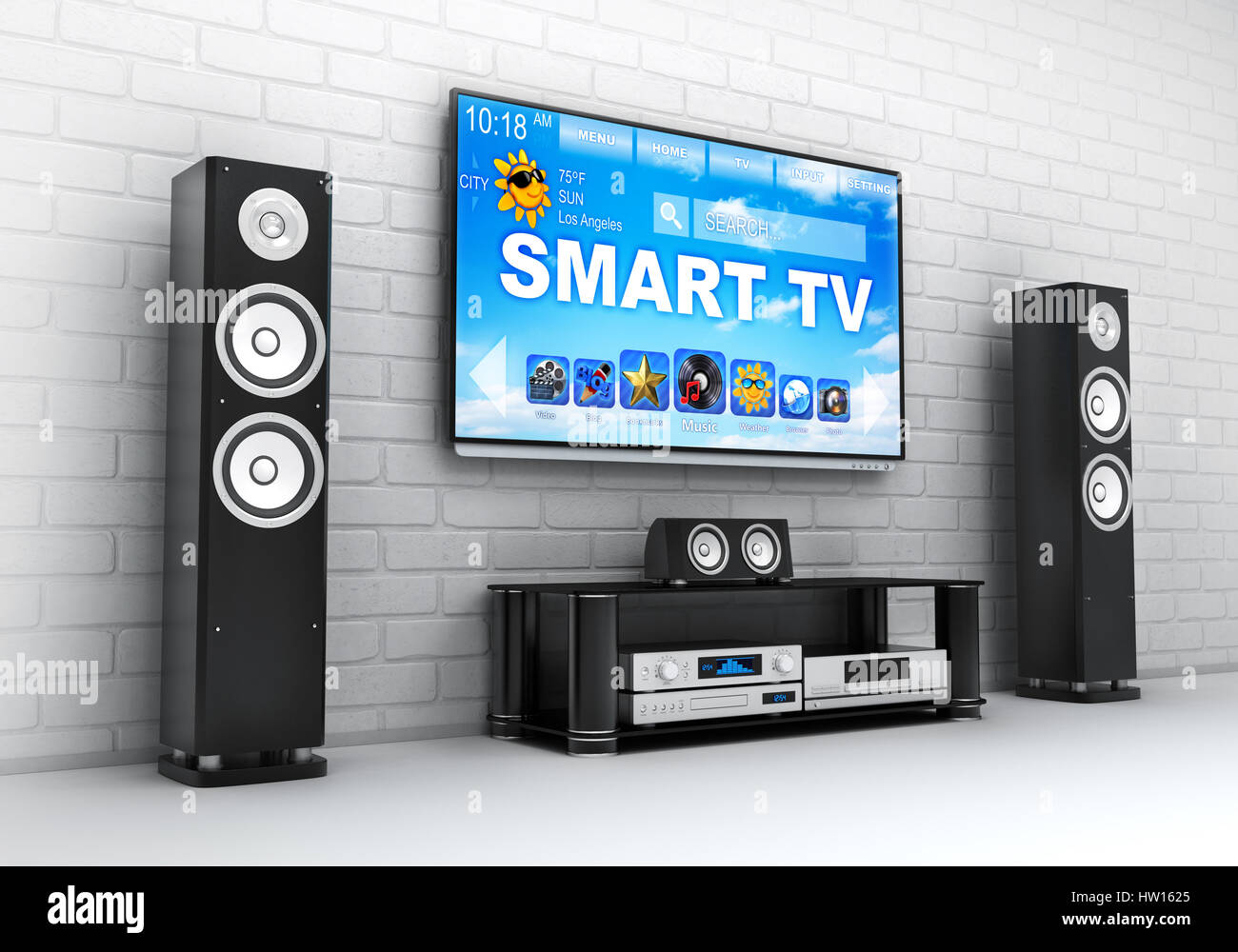 Smart TV und Hi-Fi. Heimkino-Modern. 3D illustration Stockfoto