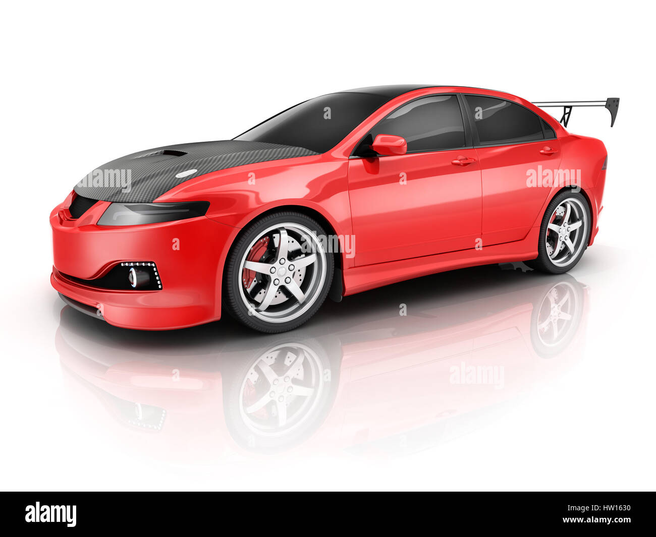 Roter Sportwagen auf weißem Hintergrund. 3D illustration Stockfoto