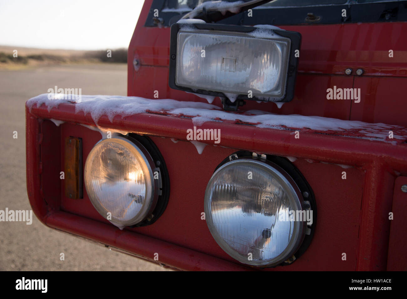 Feuerwehr in Predannack Airfield Cornwall Stockfoto