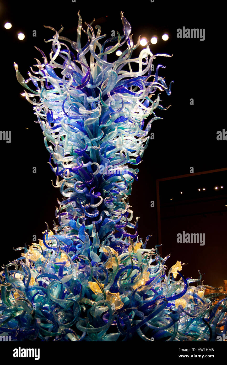 SEATTLE, WASHINGTON, USA - 23. Januar 2017: Mundgeblasenes Glasskulptur von Ozean und Meerestieren, Chihuly Garten und Glas Museum ausstellen von amerikanischen Artis Stockfoto