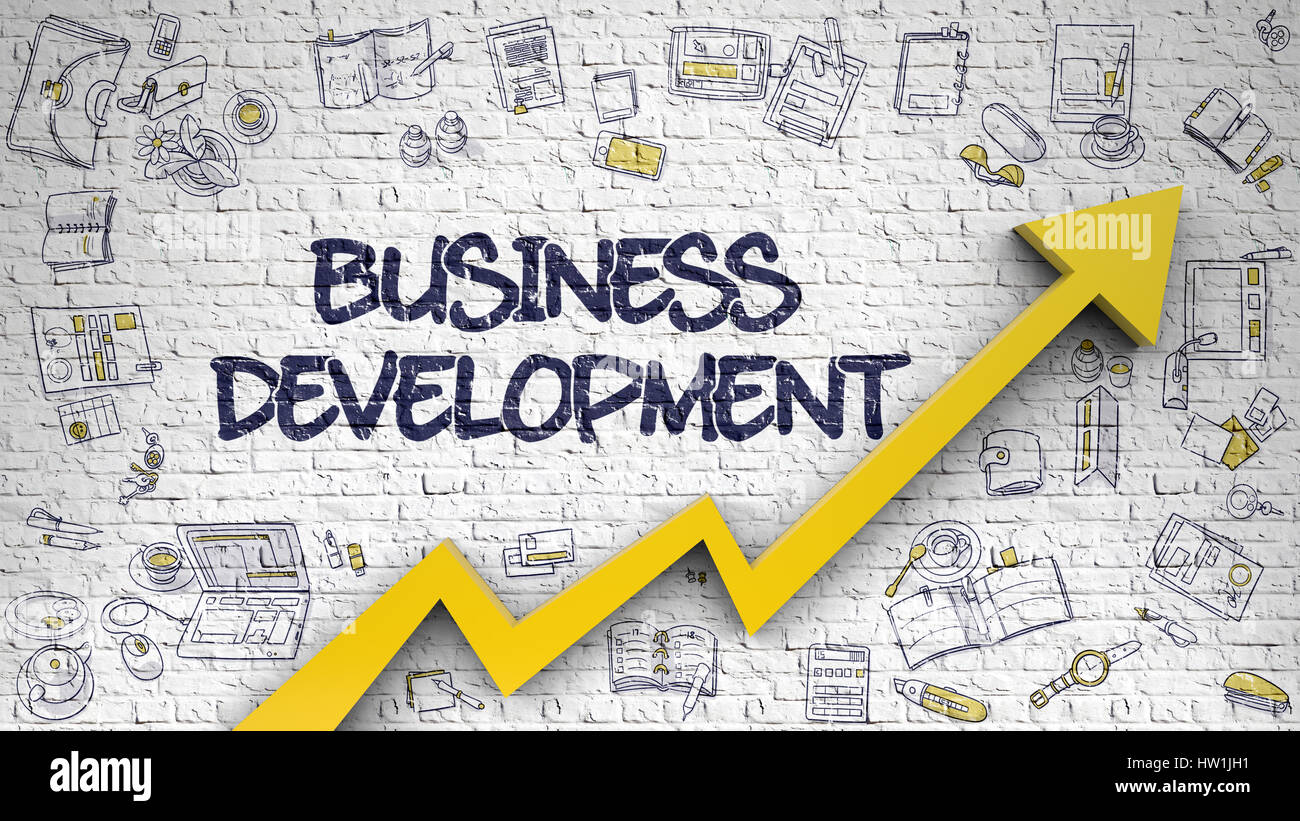 Business Development auf weißen Brickwall gezeichnet. 3D. Stockfoto